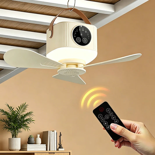 Outdoor Camping Portable Ceiling Fan with LED Light and Remote Control