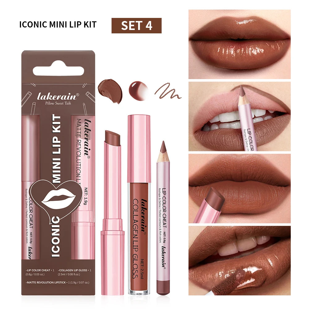 Travel makeup routine lip liner lipstick and lip gloss mini set combo - 21