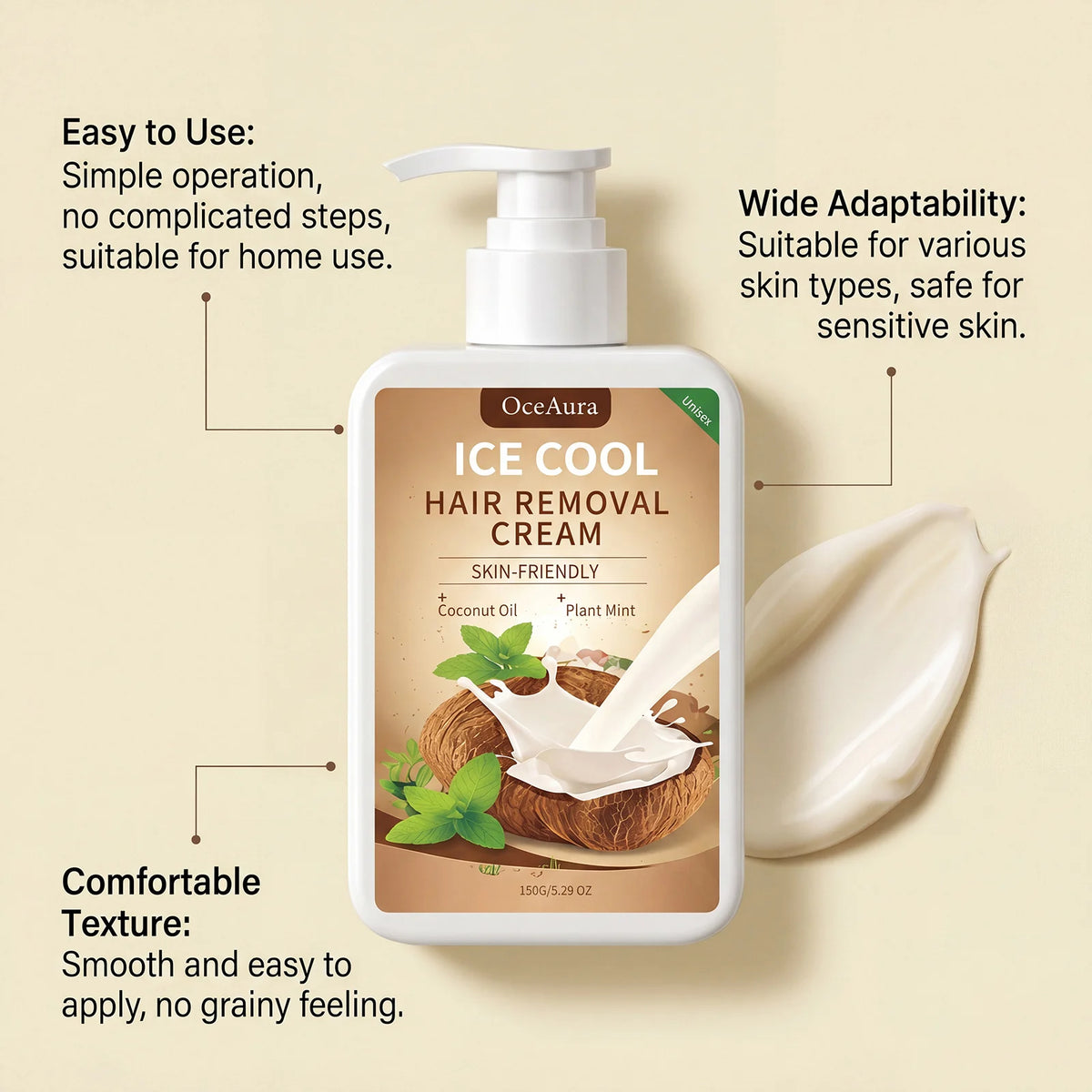 Smooth Skin Ice Cool Hair Removal Cream for Painless Depilation Care
