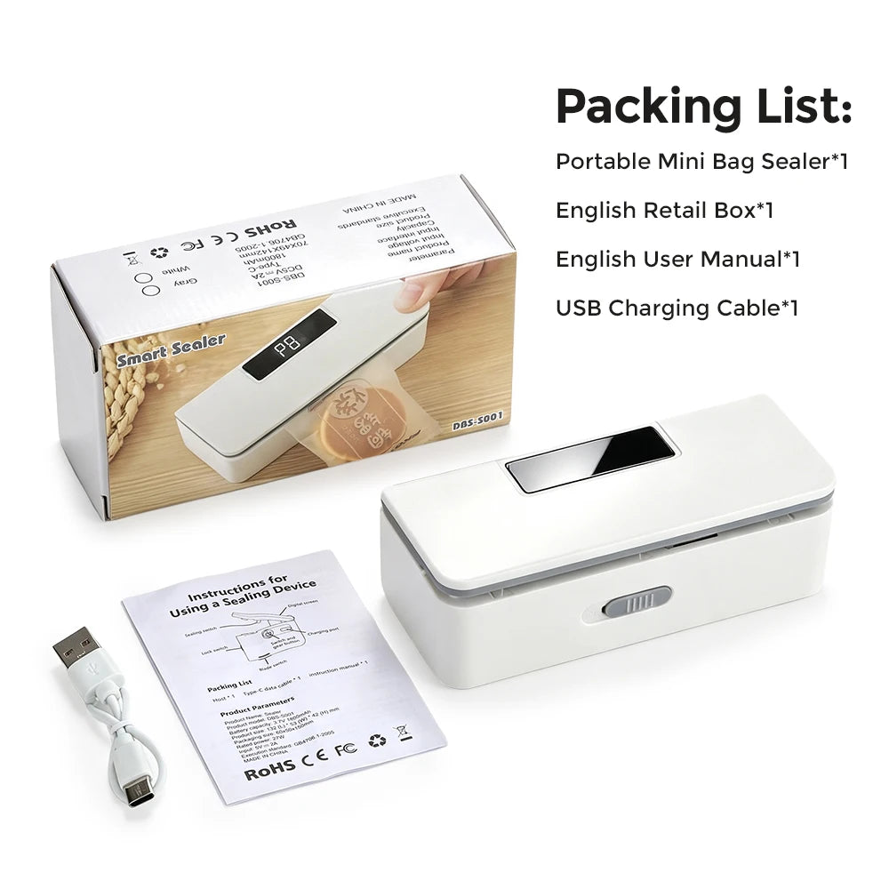 Kitchen Snack Sealer Portable Food Sealer with Cutter and Heat Levels