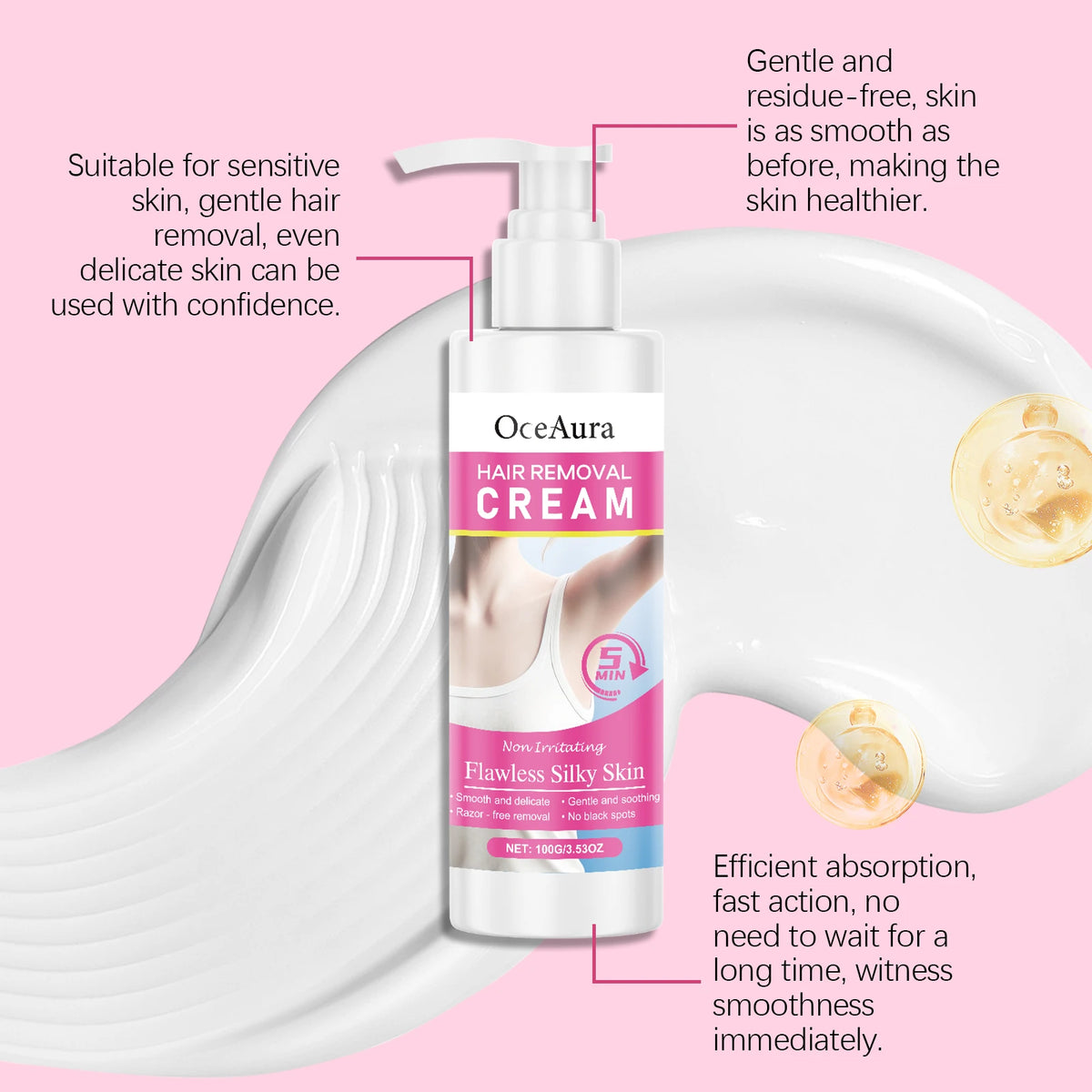 Smooth Skin Hair Removal Cream for Painless and Easy Body Grooming