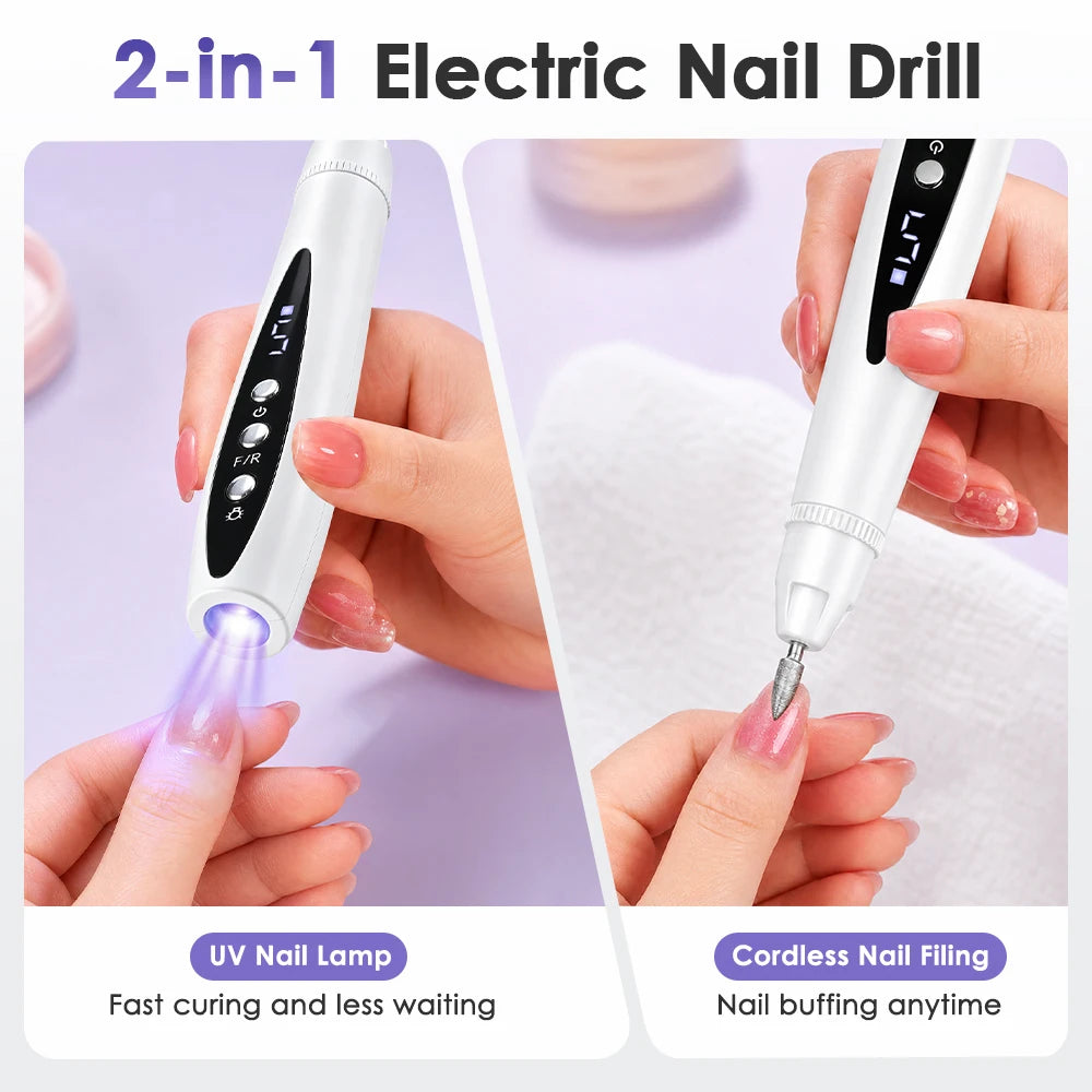 Home salon electric nail drill and UV lamp for gel nails manicure care