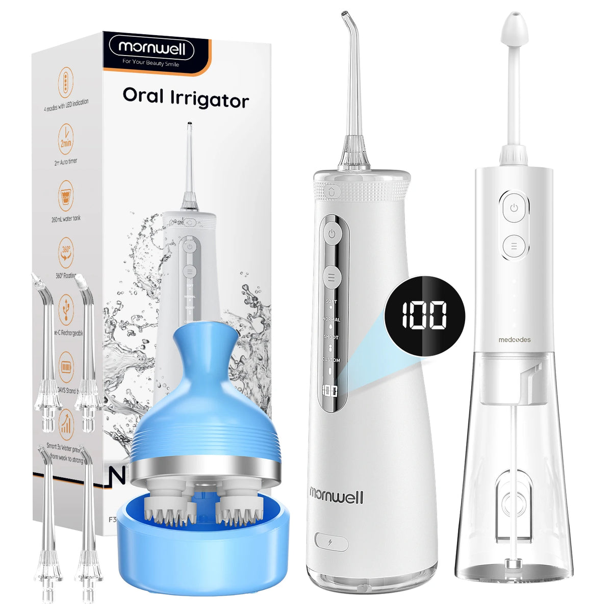 Home and Travel Water and Nasal Irrigator Combo with Head Massager
