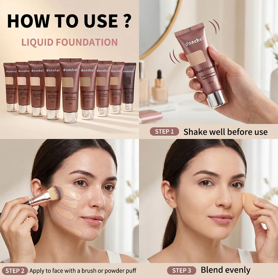 Daily Makeup Routine Liquid Foundation Long Lasting Velvet Matte Finish - 14