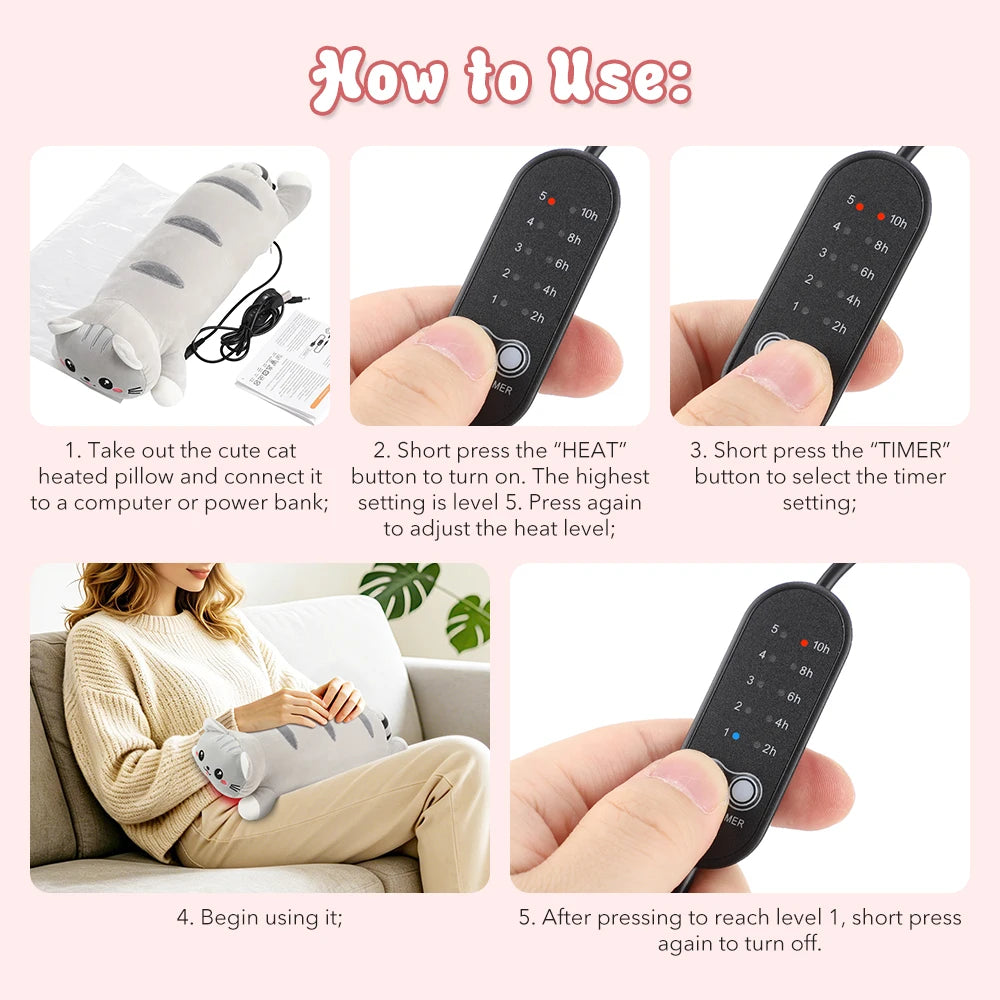 Cram relief usb heating pad cat shaped soft plush pillow hot compress