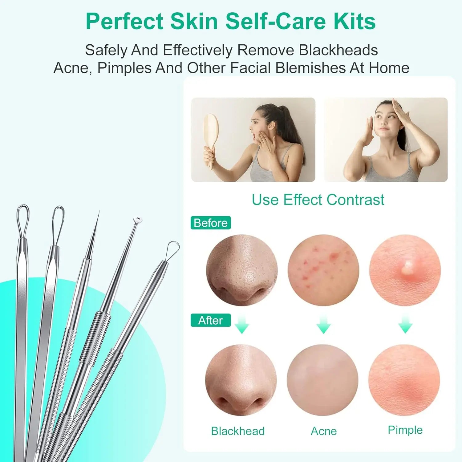 Bathroom mirror skin care 5PCS Blackhead Removal Kit for deep facial cleaning - 4