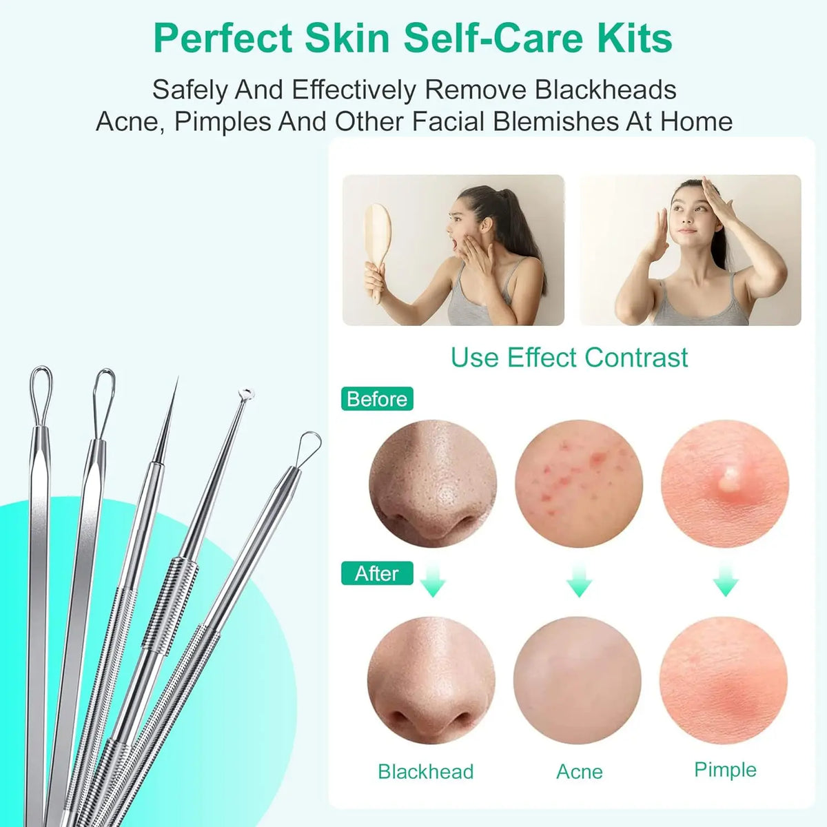 Bathroom mirror skin care 5PCS Blackhead Removal Kit for deep facial cleaning