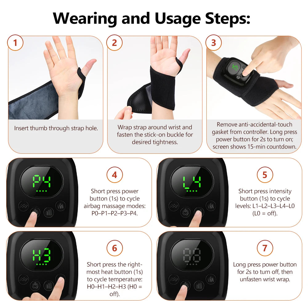 At home Cordless Wrist Massager with heat therapy and air compression