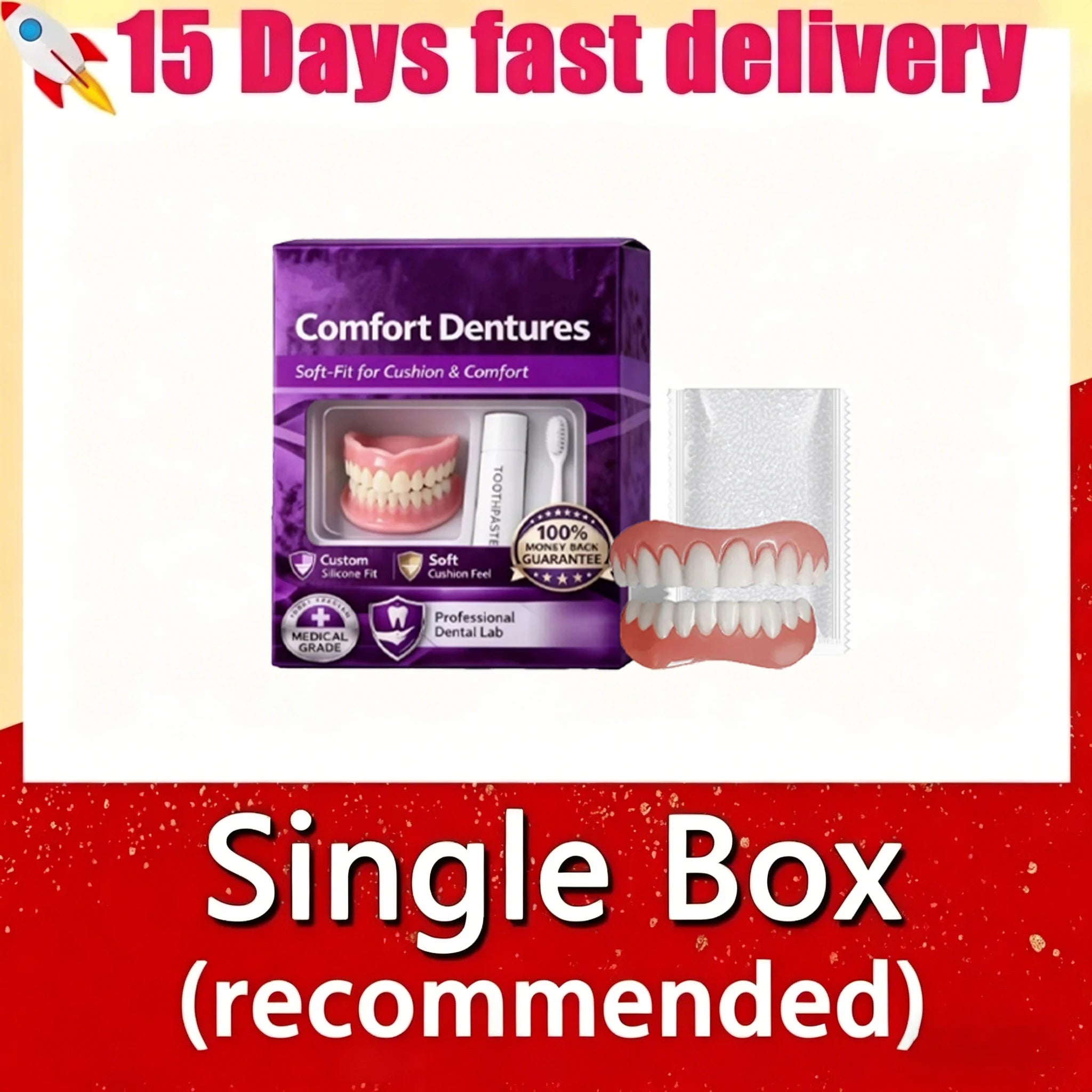 Daily Smile Adult Silicone Dentures Full Set for Instant Comfort - 7