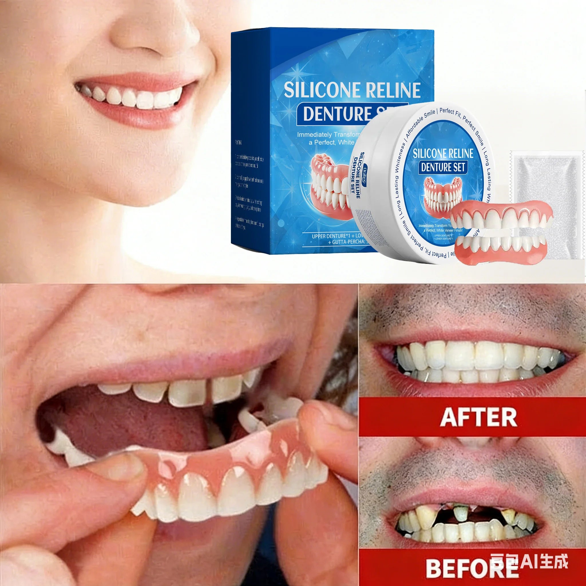 Daily Smile Silicone Dentures for Missing Teeth Full Set - 2