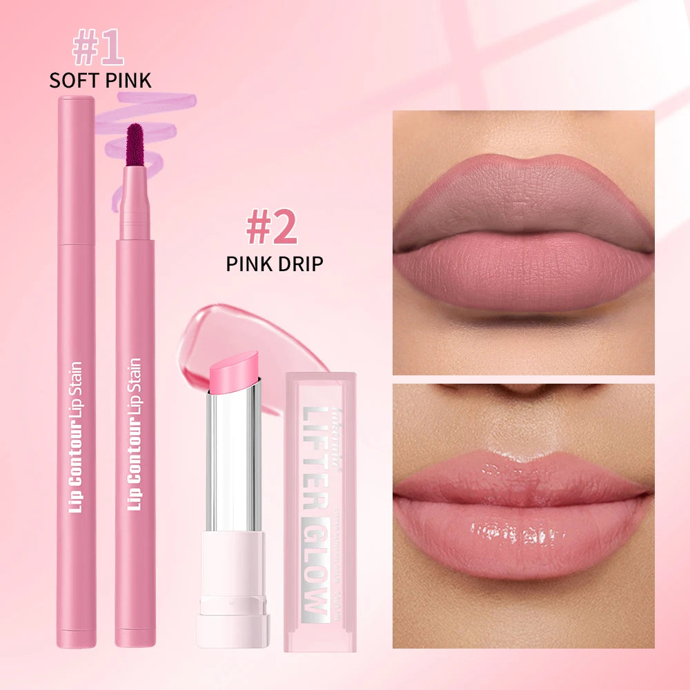 Daily Makeup Lip Liner Pencil and Moisturizing Balm Set for Natural Look