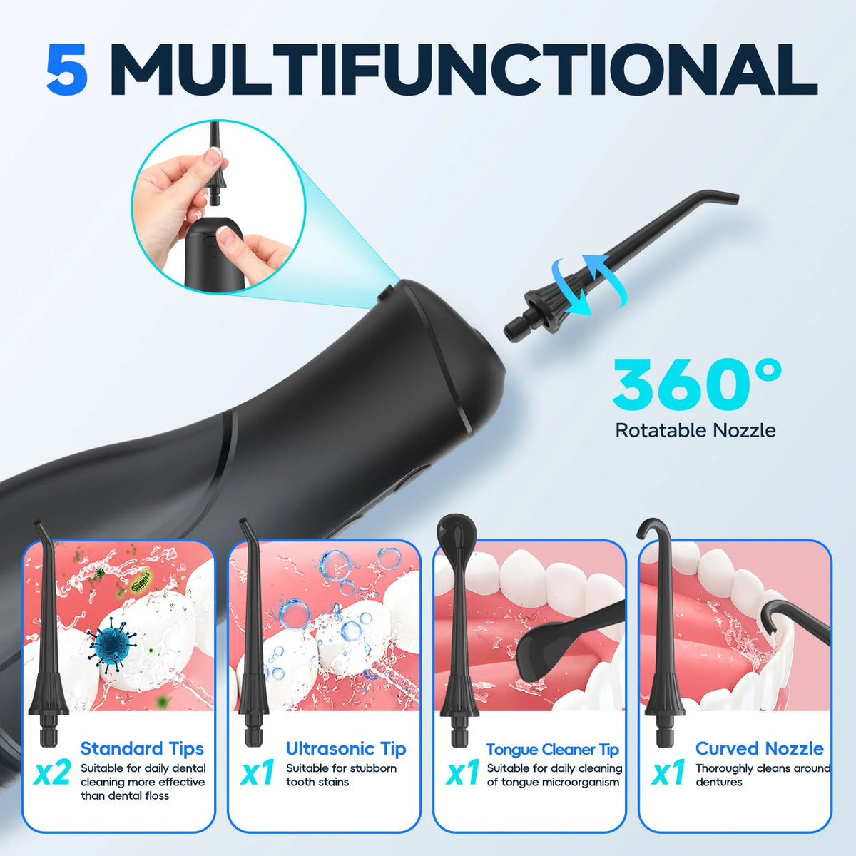 Bathroom Oral Irrigator Portable Water Flosser with Five Jet Nozzles