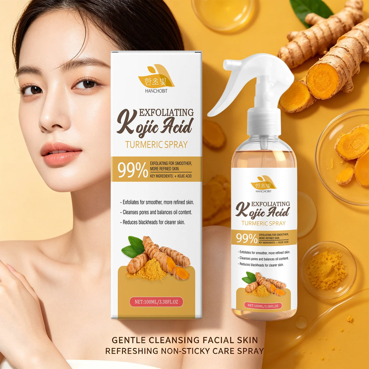 Daily Skin Care Kojic Acid Turmeric Exfoliating Spray for Smooth Skin