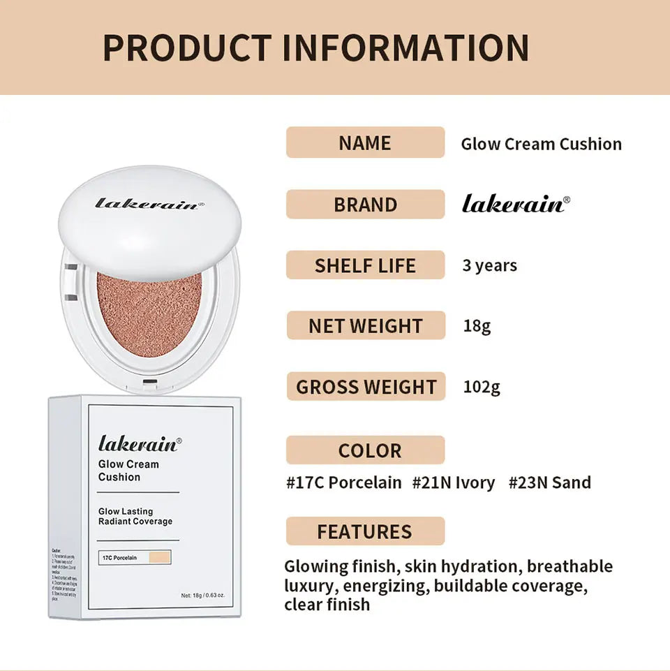 Korean Makeup Glow Cream Cushion Foundation for Natural Coverage