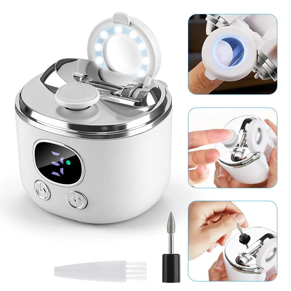 Home nail care electric nail clipper with LED light and magnifying glass
