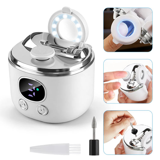Home nail care electric nail clipper with LED light and magnifying glass
