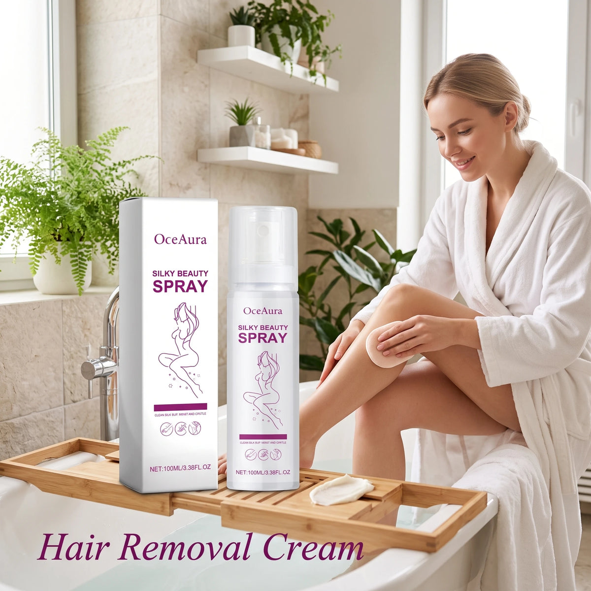 Bathroom body hair removal spray for smooth skin without razor irritation