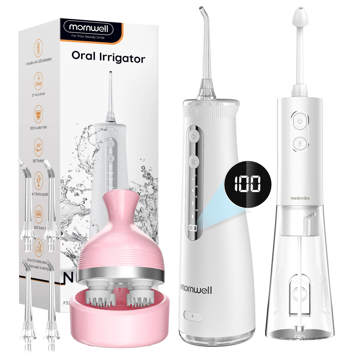 Home and Travel Water and Nasal Irrigator Combo with Head Massager