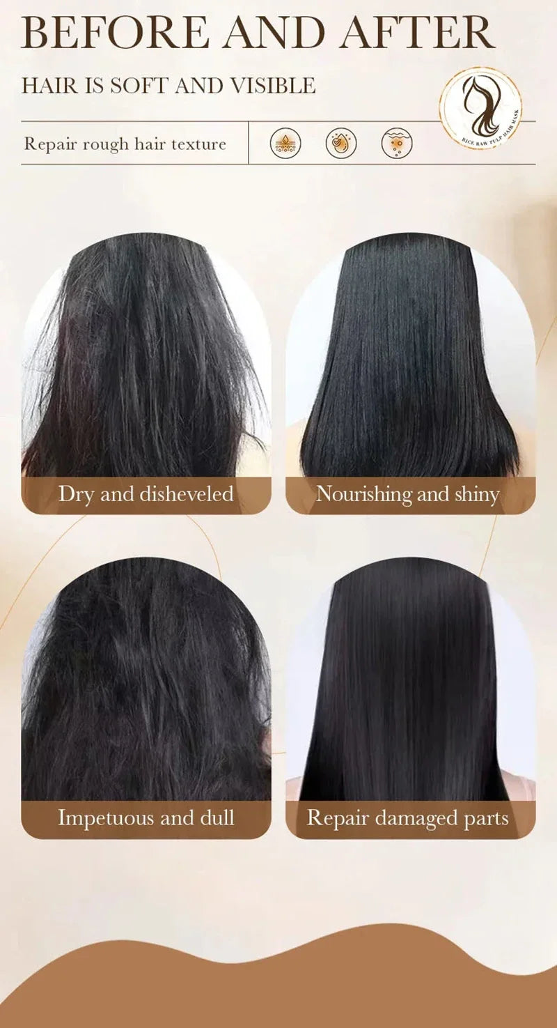 Dry Hair Rice Raw Pulp Hair Mask for deep damage repair and smooth care