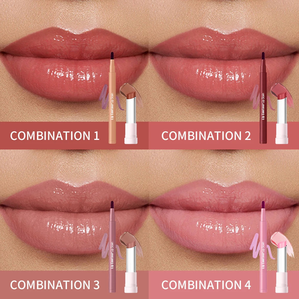 Daily Makeup Lip Liner Pencil and Moisturizing Balm Kit for Natural Look