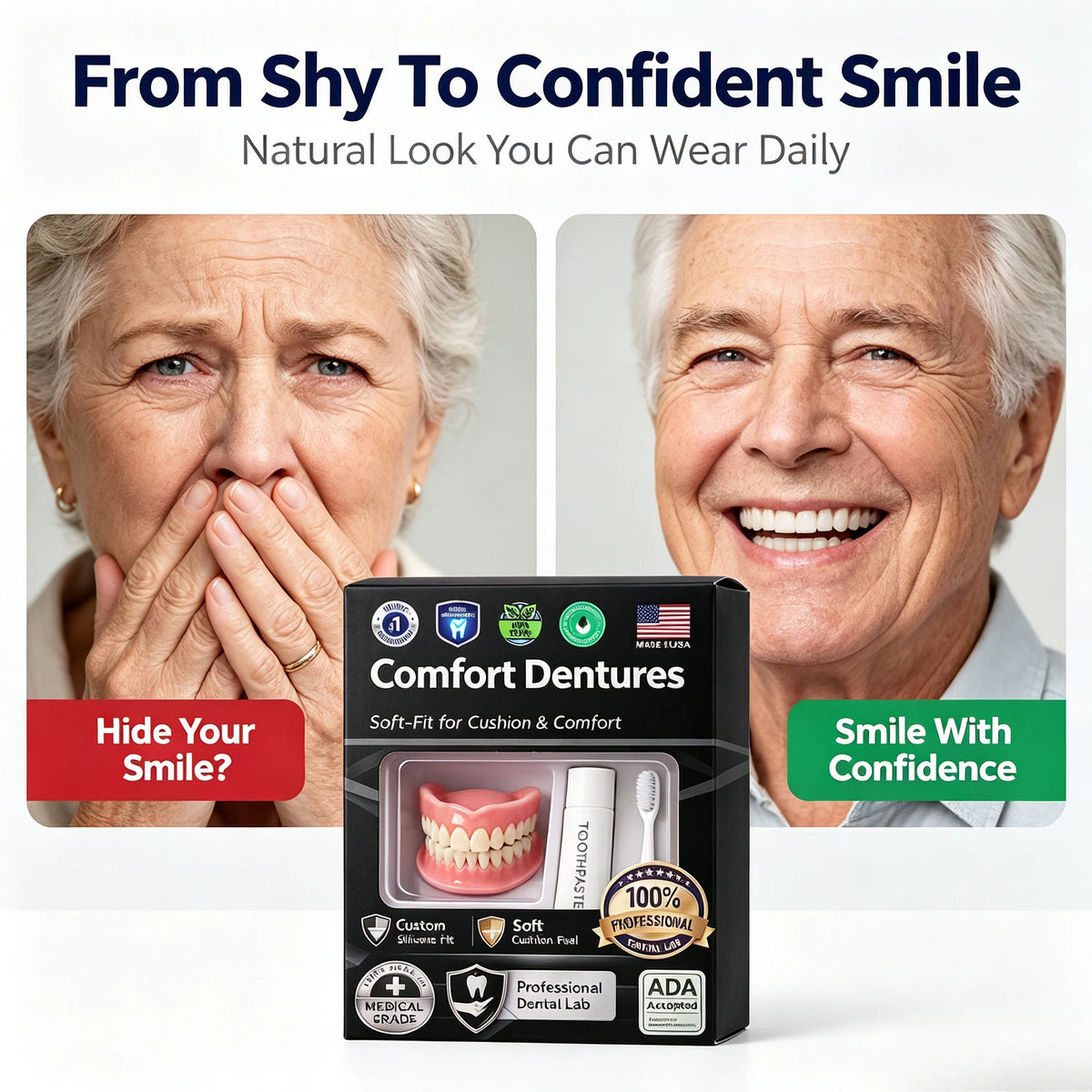 Daily Smile Moldable Silicone Upper Lower False Teeth Kit For Instant Fit