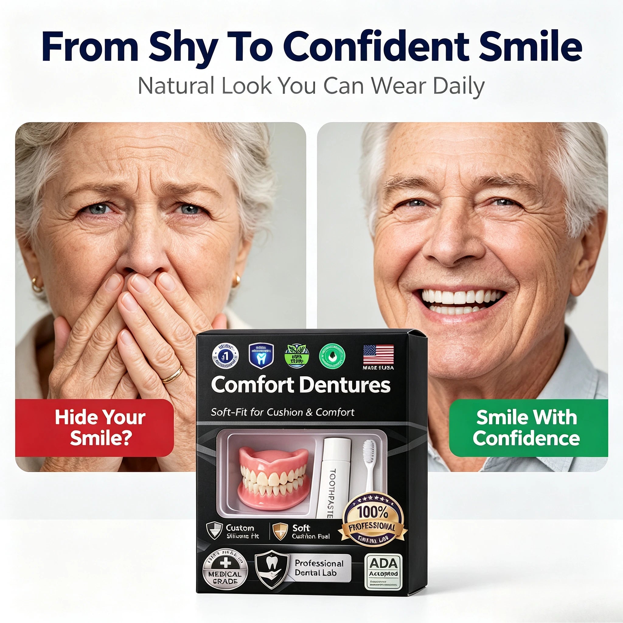 Daily Smile Moldable Silicone Upper Lower False Teeth Kit For Instant Fit - 10