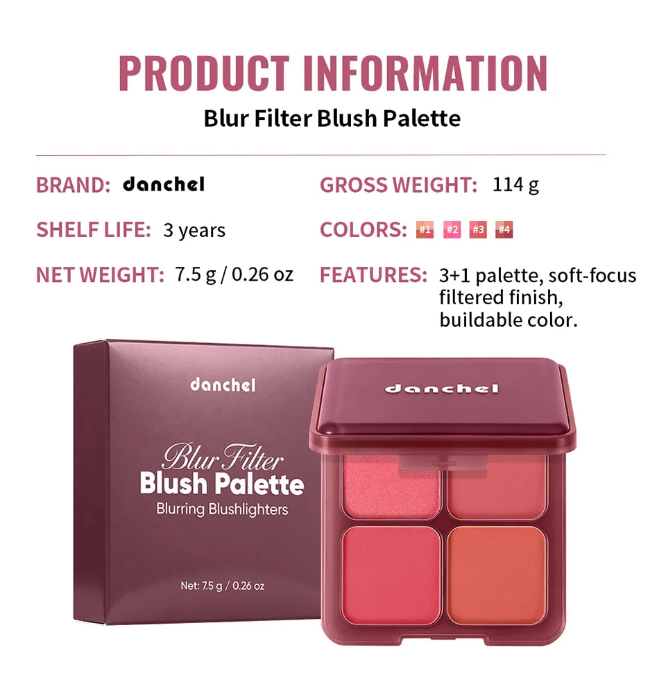 Daily Makeup Blur Filter Blush Palette with Brush for Natural Flush - 16