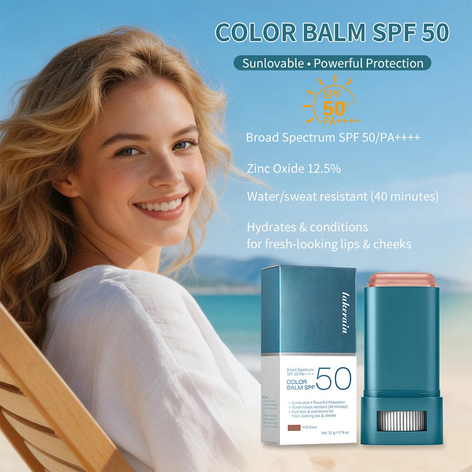 Outdoor Makeup SPF 50 Blush Balm Stick for Sun Protection and Color - 12