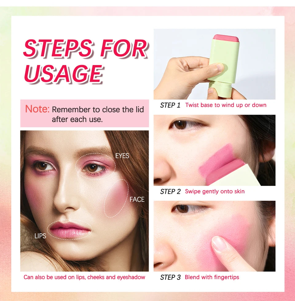 Daily Makeup Routine Cream Blusher Stick for Natural Glow and Moisture