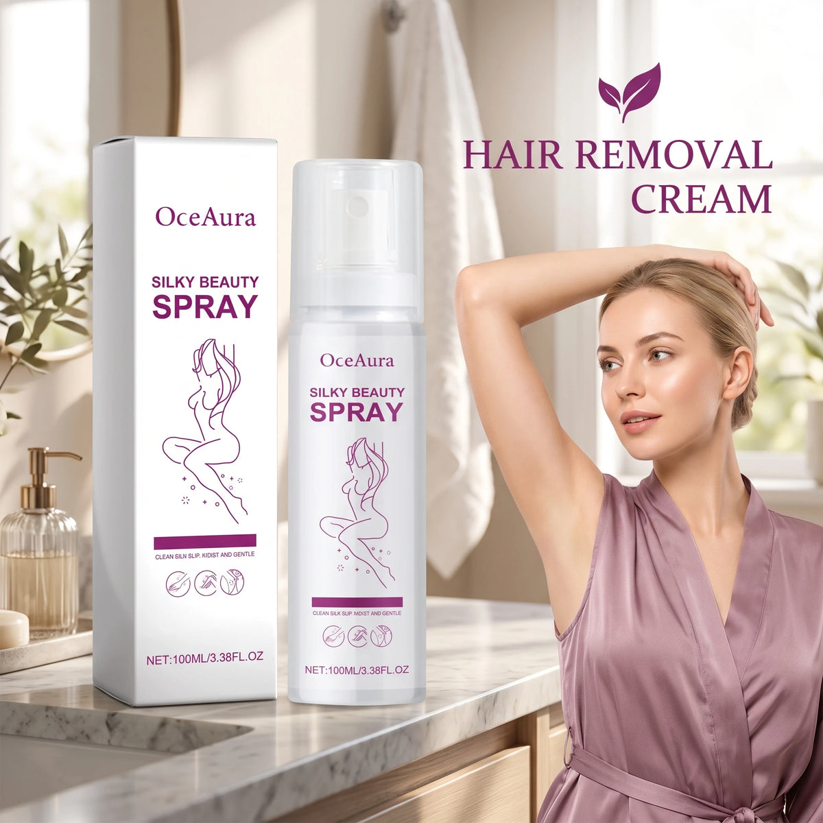 Bathroom body hair removal spray for smooth skin without razor irritation