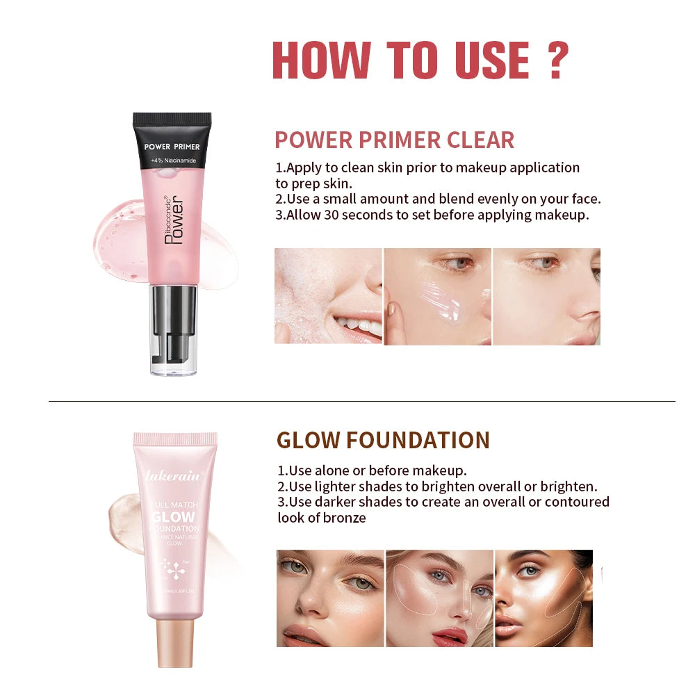 Daily Makeup Routine Primer Gel And Glow Foundation Kit For Radiance - 4