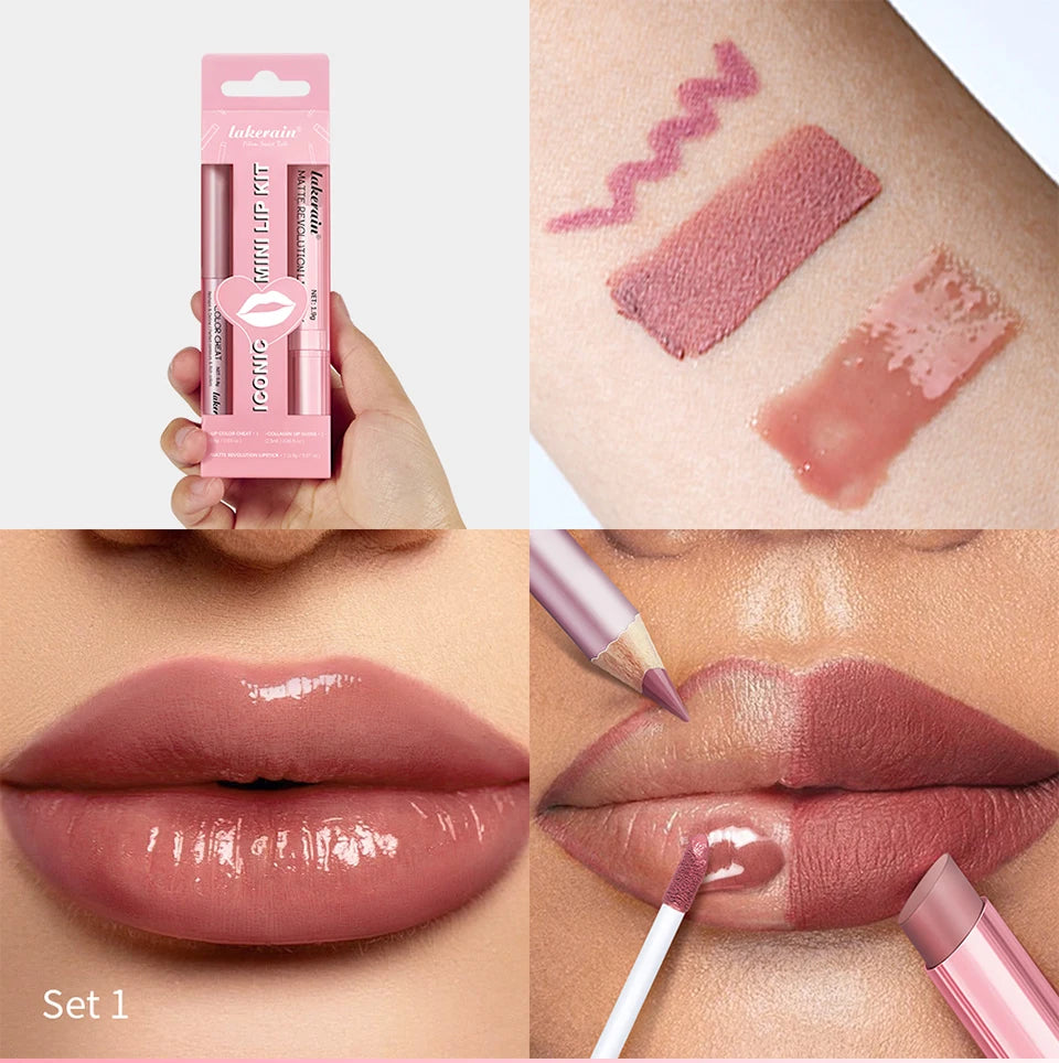 Travel makeup routine lip liner lipstick and lip gloss mini set combo - 17