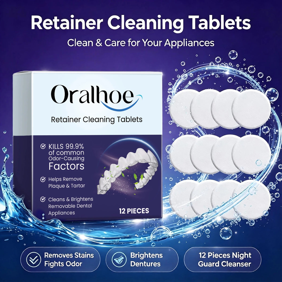 Daily Dental Care Denture Cleaning Tablets for Fresh Breath and Plaque Removal