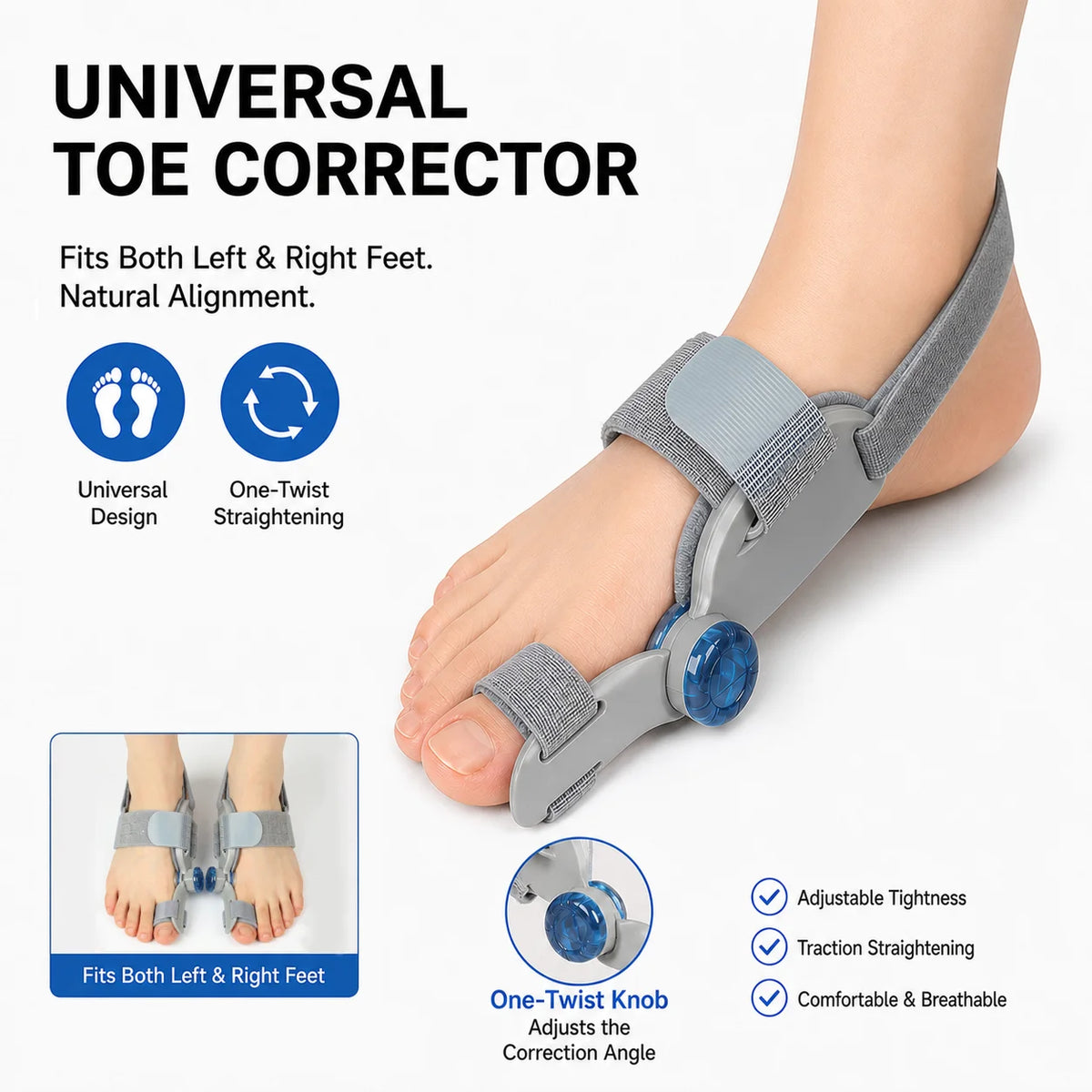 Home bunion adjuster brace with knob dial for comfortable toe alignment