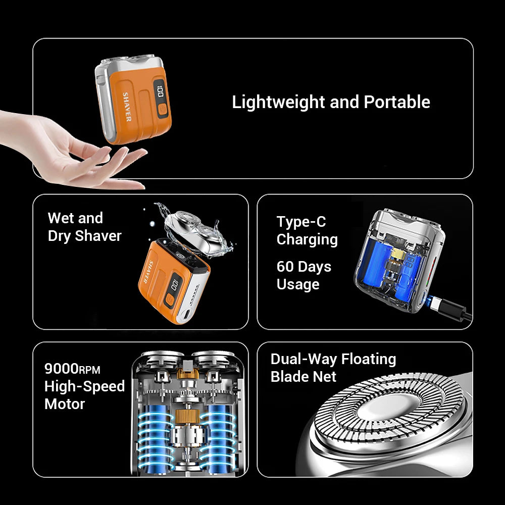 Travel Electric Shaver Dual Head LED Display Cordless Portable Razor - 16