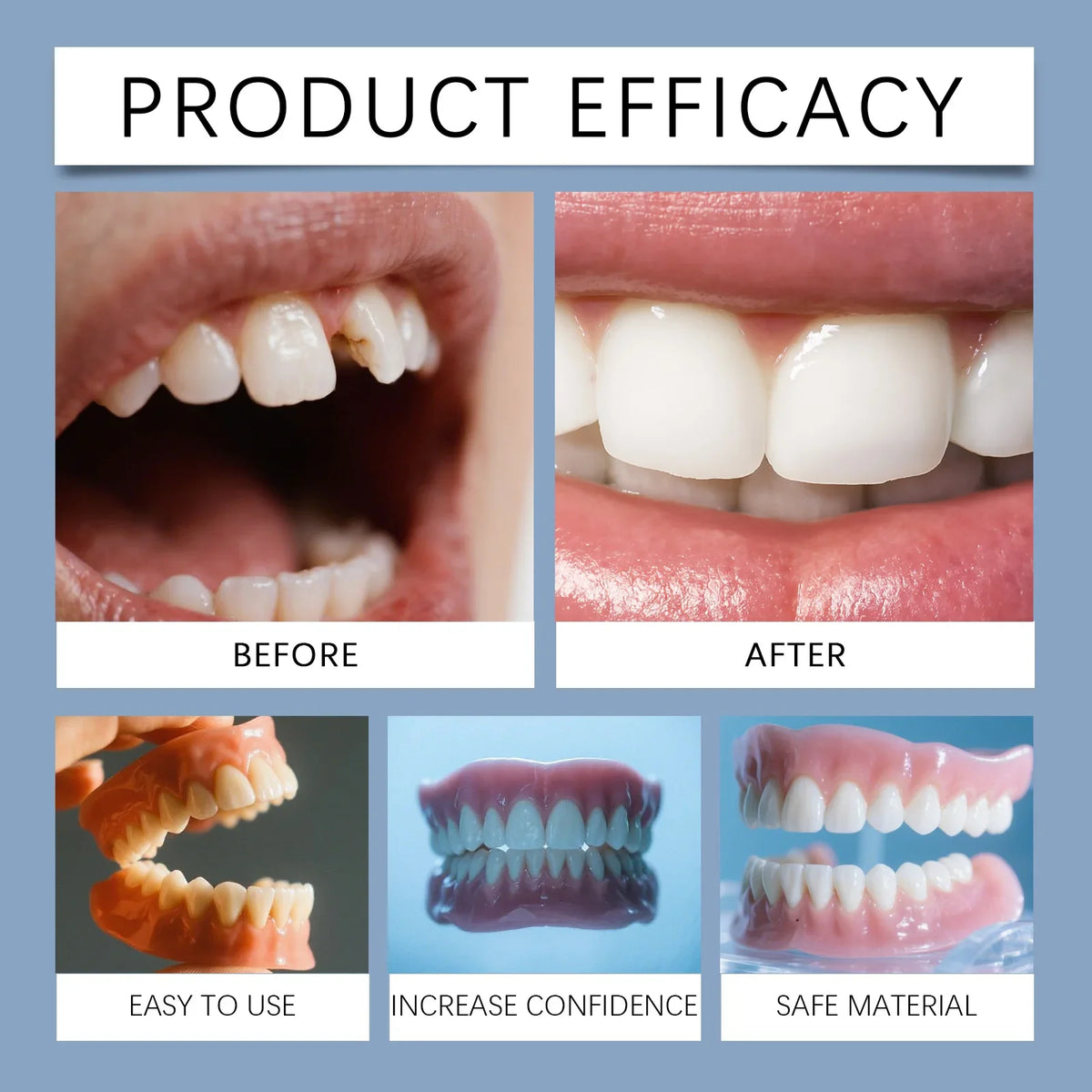 Bright Smile Temporary Denture Kit For Missing Teeth And Gaps