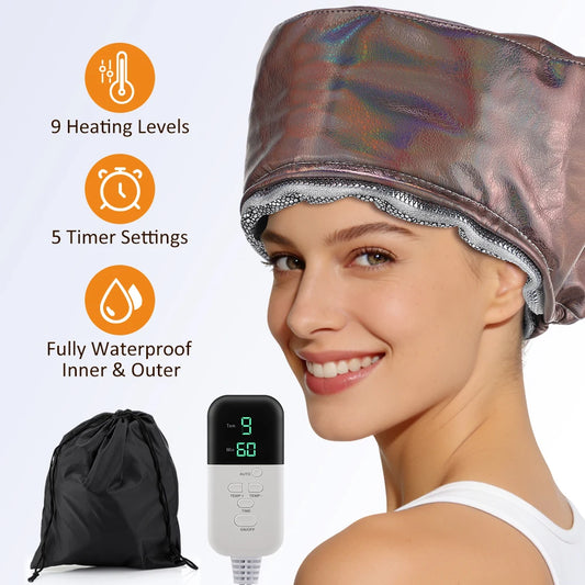 Home Salon Hair Treatment Heat Cap with Adjustable Timer and Temperature