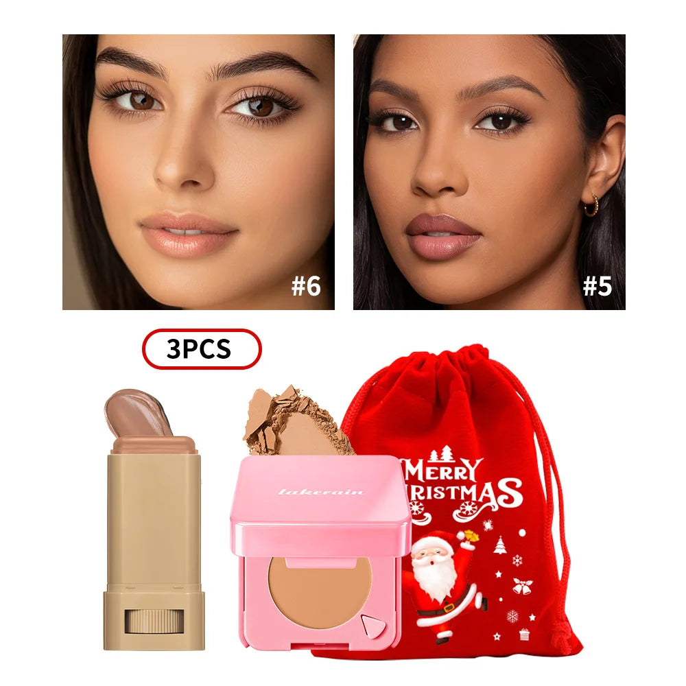 Christmas Gift Foundation Stick Pressed Powder Set Long Lasting Matte