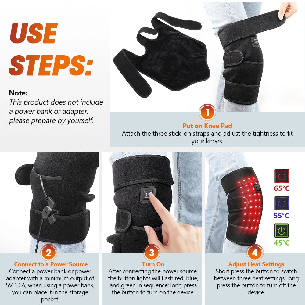 Joint wellness red light knee wrap with heated compress