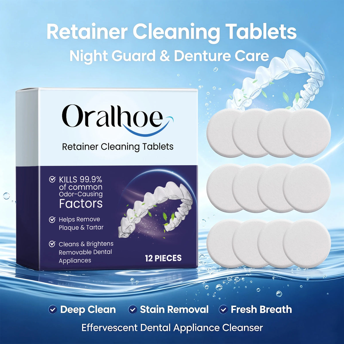 Daily Dental Care Denture Cleaning Tablets for Fresh Breath and Plaque Removal