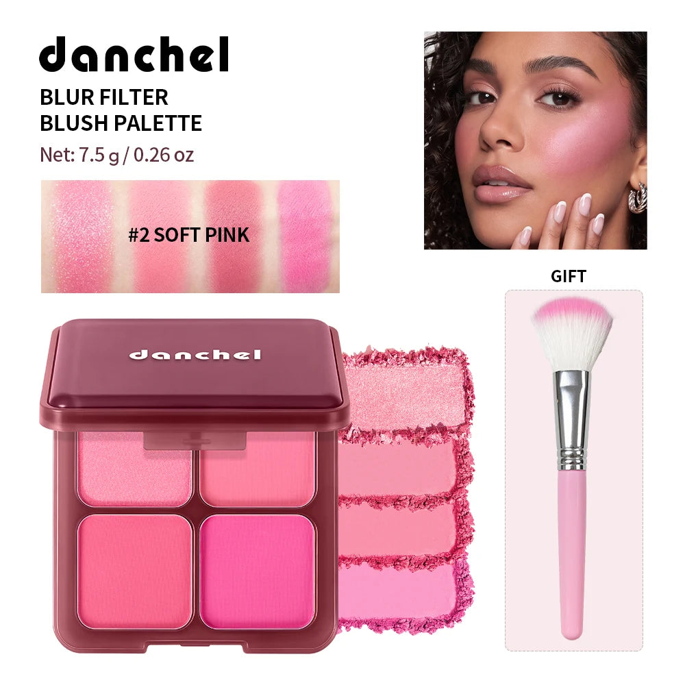 Daily Makeup Blur Filter Blush Palette with Brush for Natural Flush