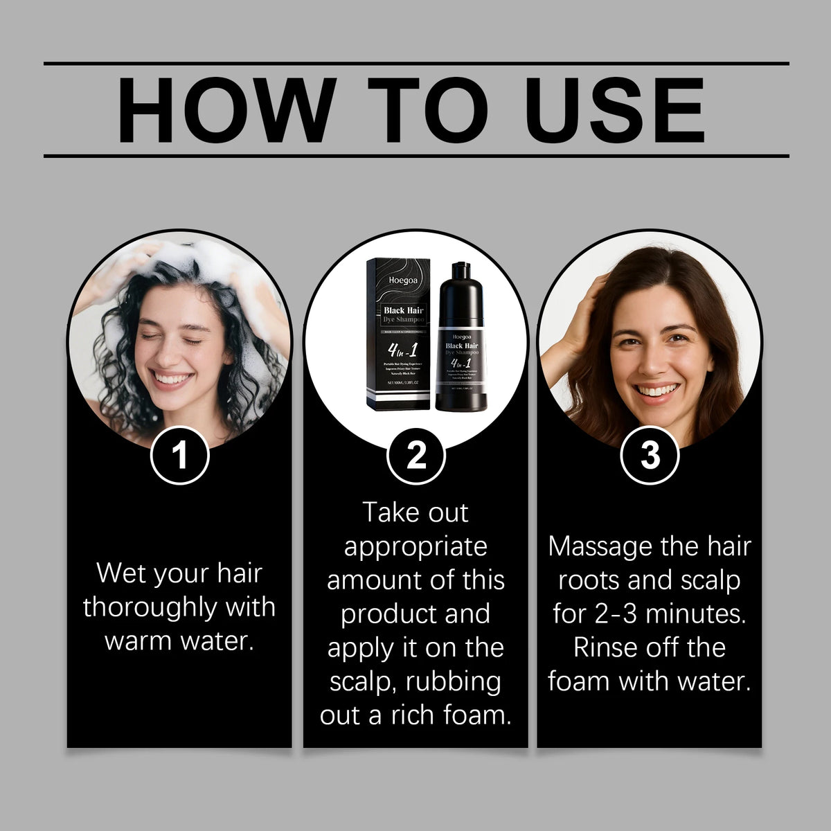 Bathroom Hair Care Black Hair Dye Shampoo for Gray Coverage and Shine