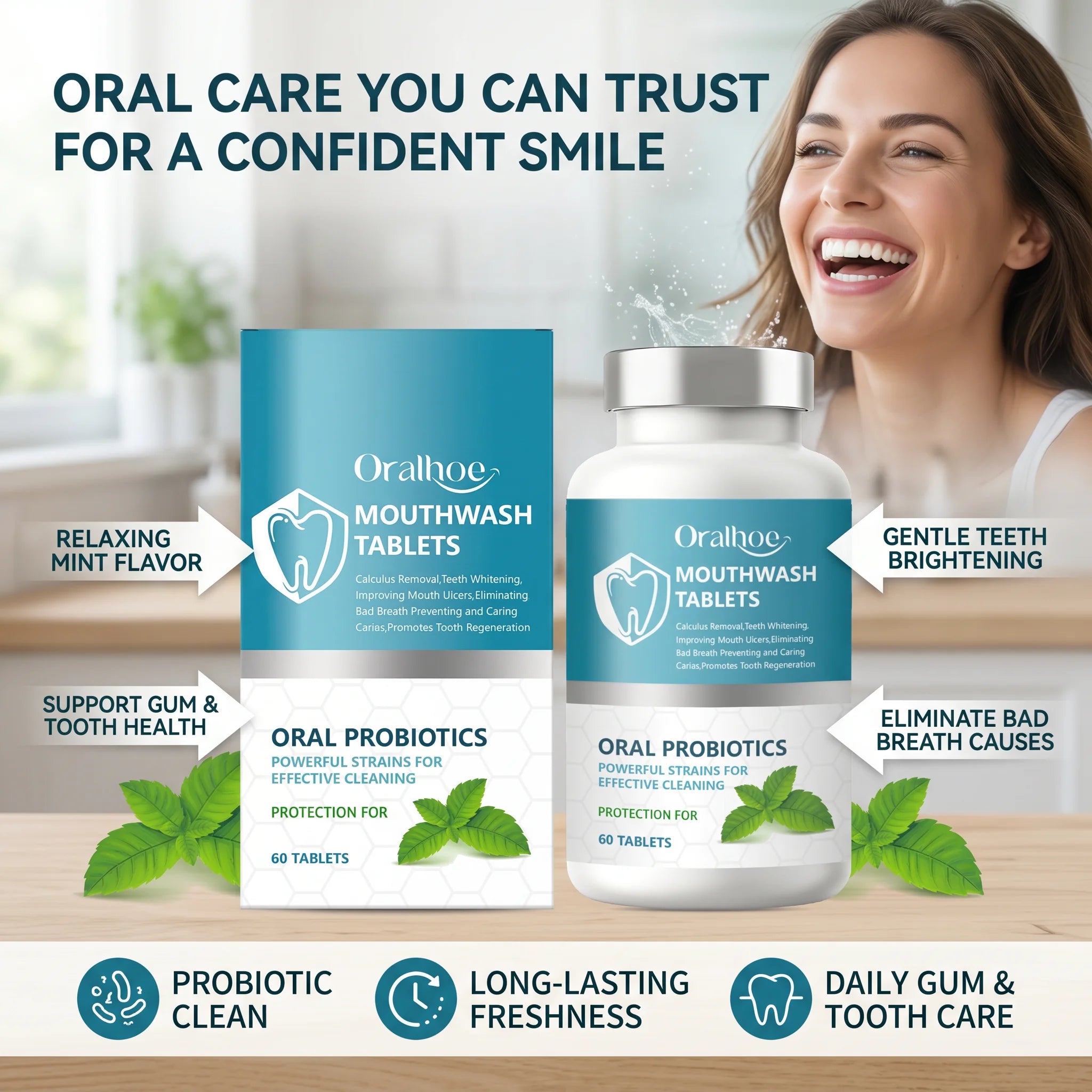 Daily Dental Care Mouthwash Tablets for Fresh Breath and Bright Smile - 2