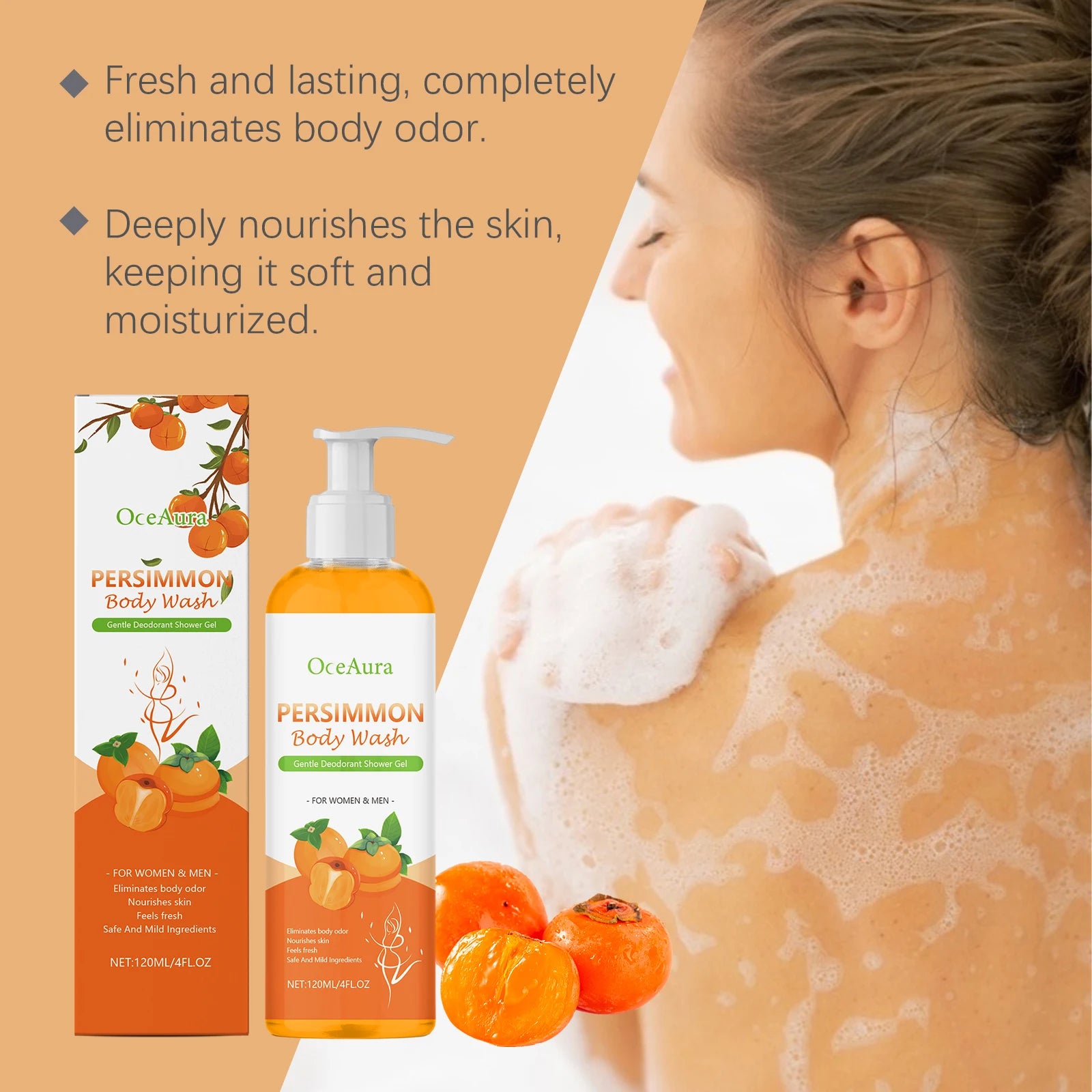 Bathroom Shower Persimmon Body Wash Exfoliating Oil Control Skin Odor Remover - 5