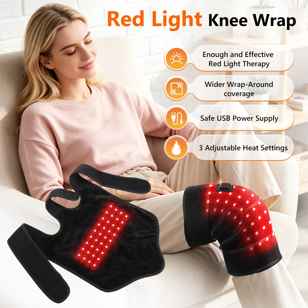 Joint wellness red light knee wrap with heated compress
