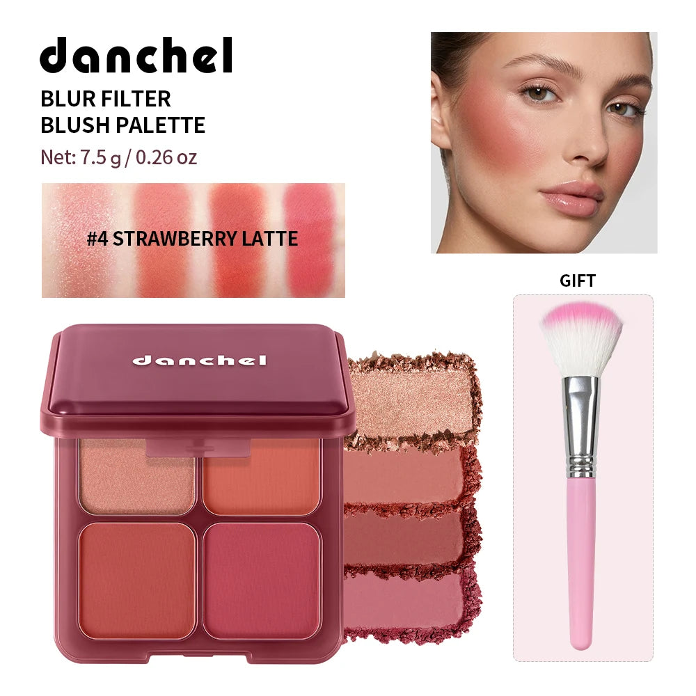 Daily Makeup Blur Filter Blush Palette with Brush for Natural Flush