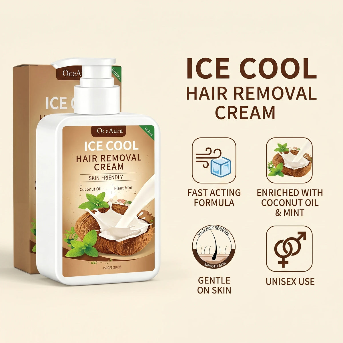 Smooth Skin Ice Cool Hair Removal Cream for Painless Depilation Care