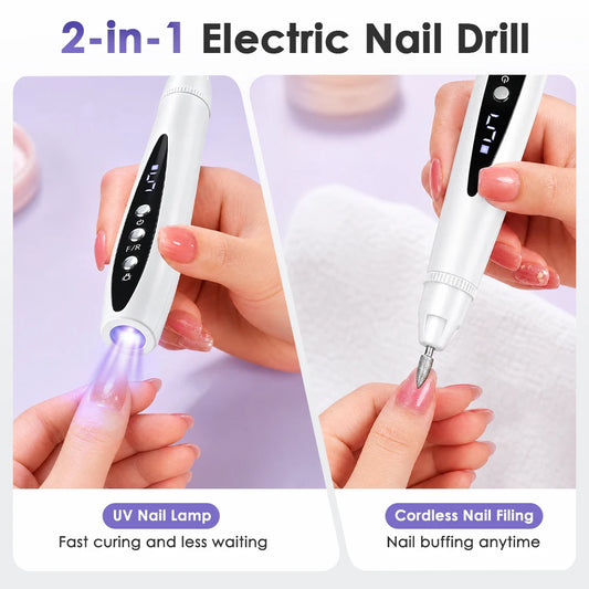 Home Manicure Cordless Electric Nail Drill Machine with UV Lamp Kit