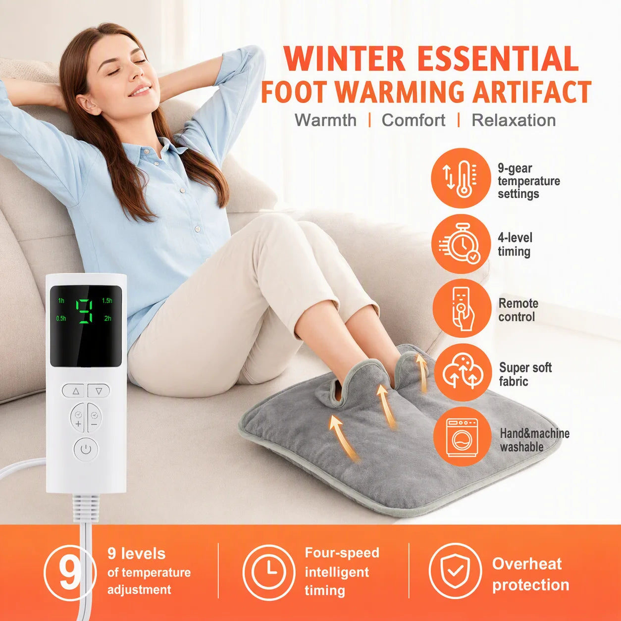 Office Desk Foot Warmer Electric Heating Pad with Nine Heat Settings - 1