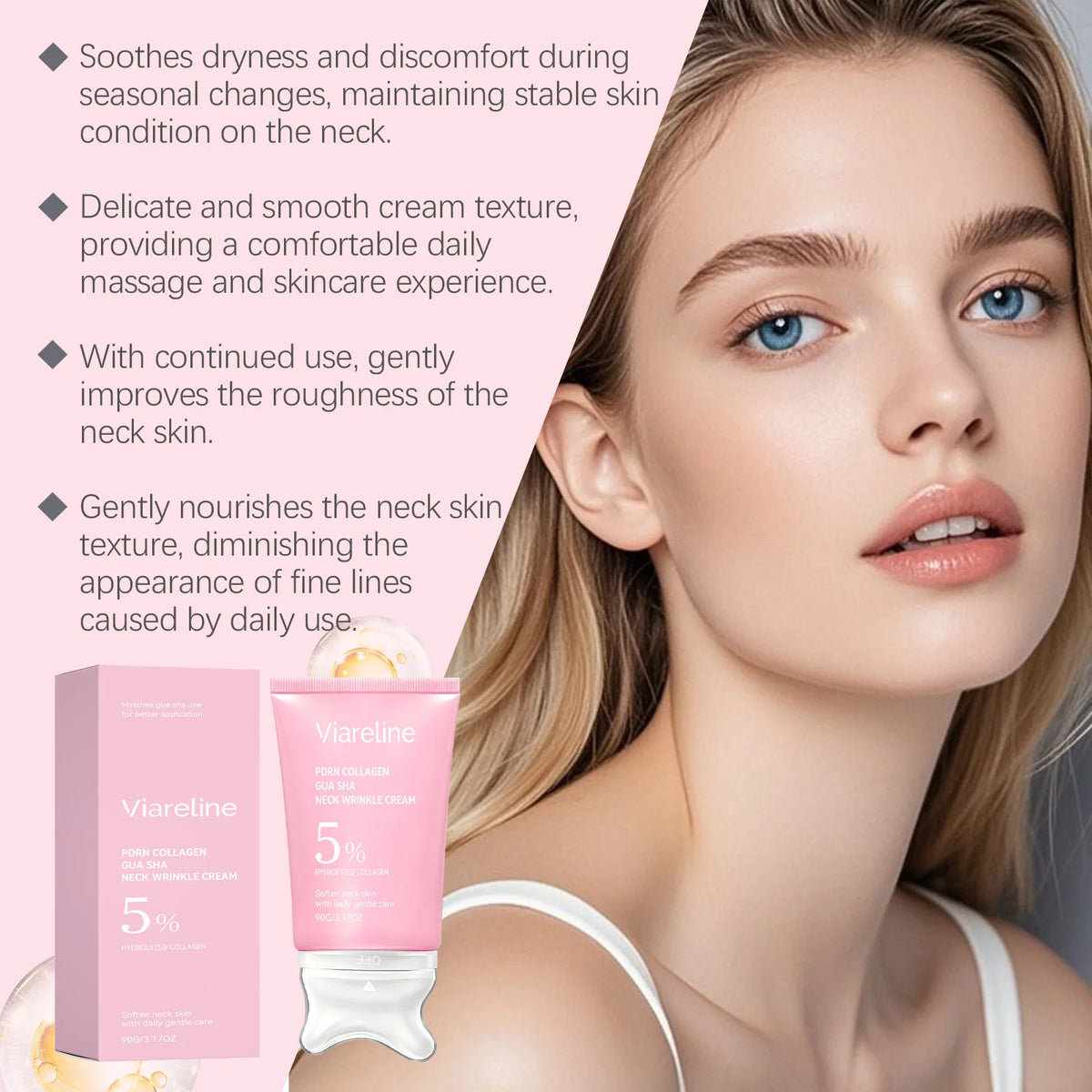 Neck Firming Collagen Neck Cream with Gua Sha Massager for Smooth Skin